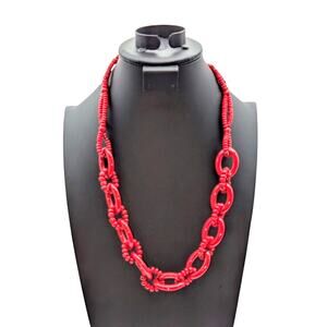 Vintage Red Acrylic Bead Chain Necklace 27"-29.5"